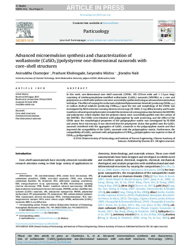 (PDF) Advanced microemulsion synthesis and characterization of ...