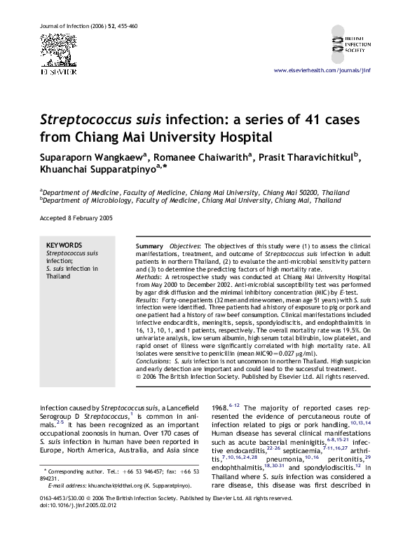 (PDF) Streptococcus suis infection: a series of 41 cases from Chiang ...