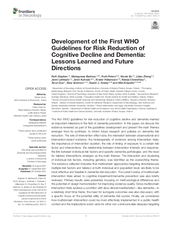 (PDF) Development of the First WHO Guidelines for Risk Reduction of ...