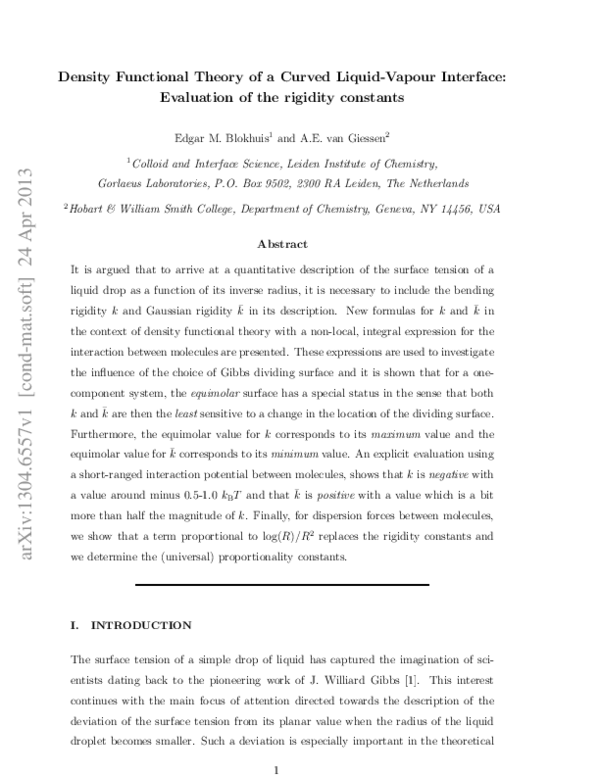 (PDF) Density functional theory of a curved liquid–vapour interface ...