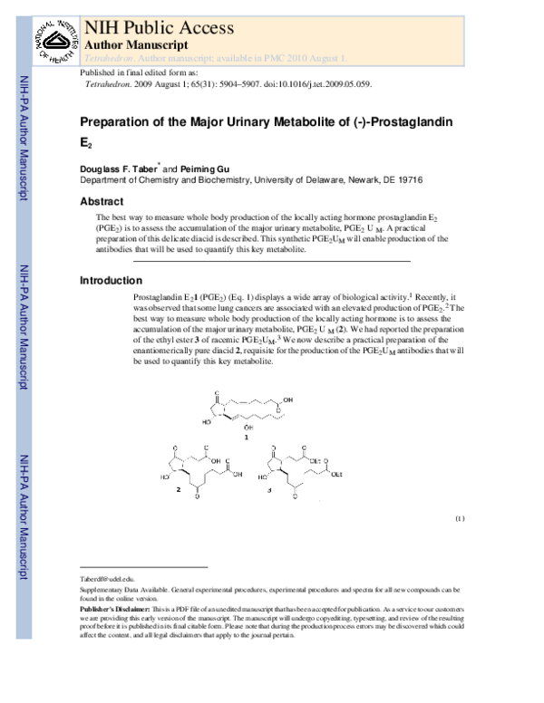 (PDF) Preparation of the major urinary metabolite of (−)-prostaglandin E2