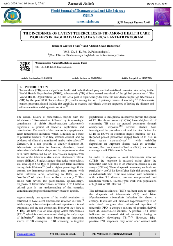 (PDF) THE INCIDENCE OF LATENT TUBERCULOSIS (TB) AMONG HEALTH CARE ...