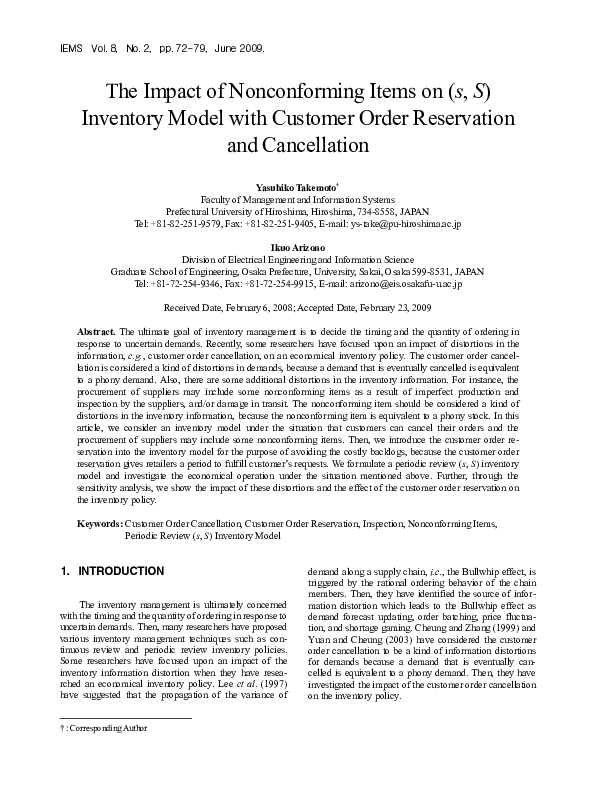 (PDF) The Impact of Nonconforming Items on (s, S) Inventory Model with ...