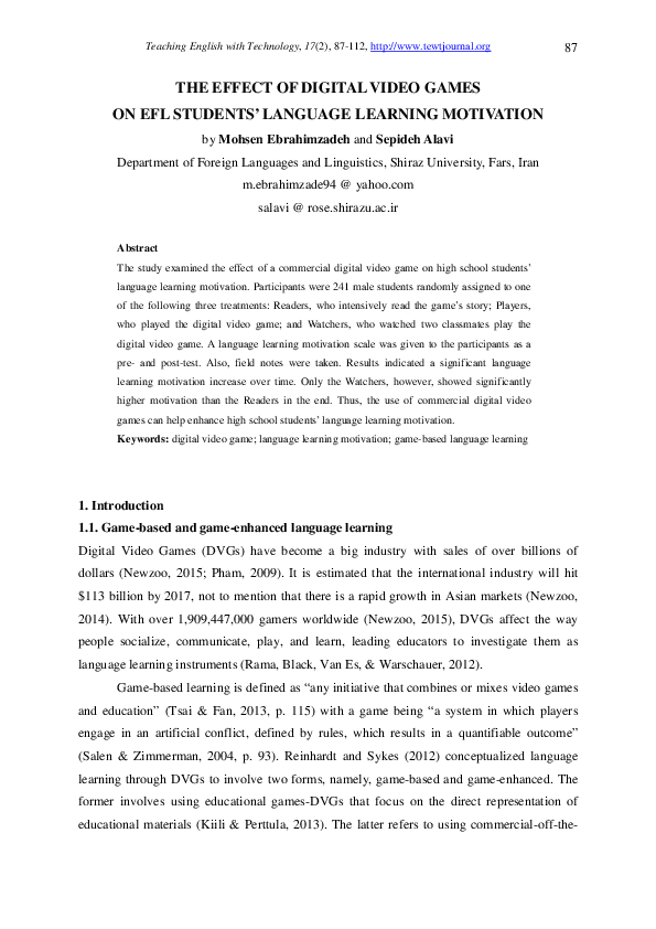 (PDF) THE EFFECT OF DIGITAL VIDEO GAMES ON EFL STUDENTS' LANGUAGE ...