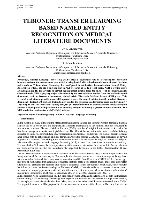 (PDF) Tlbioner: Transfer Learning Based Named Entity Recognition on ...