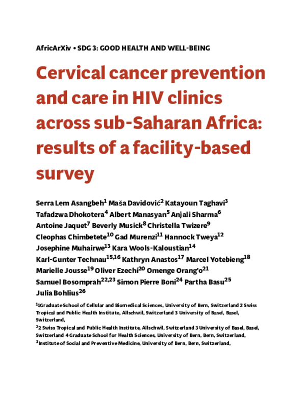 (PDF) Cervical Cancer Care in Sub-Saharan HIV Clinics