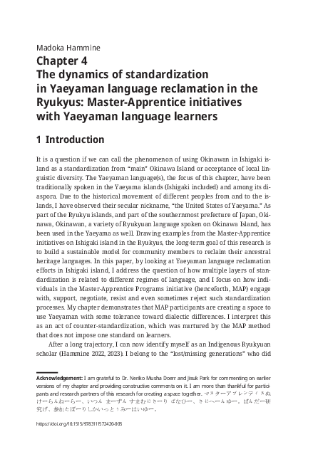 (PDF) The dynamics of standardization in Yaeyaman language reclamation ...