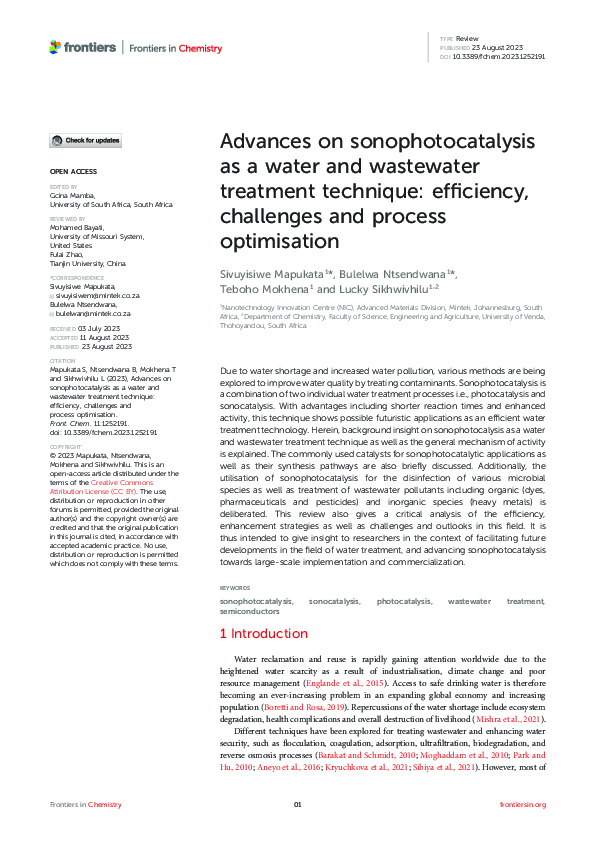 (PDF) Advances on sonophotocatalysis as a water and wastewater