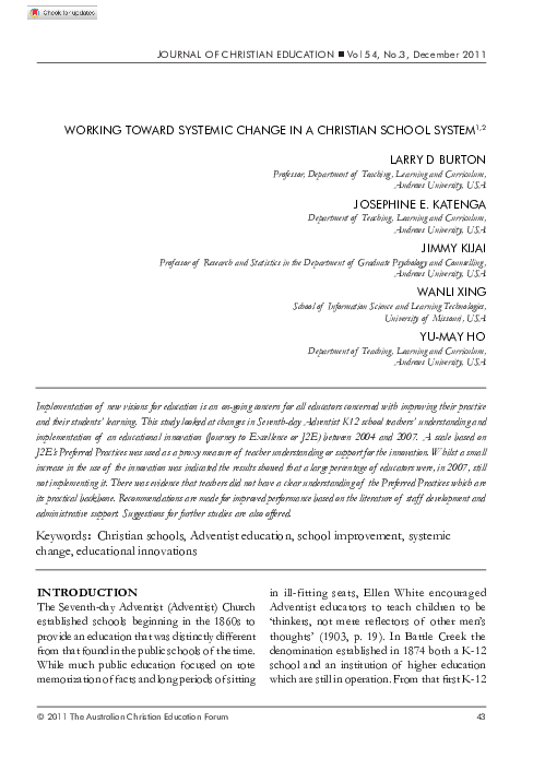 (PDF) Working toward Systemic Change in a Christian School System
