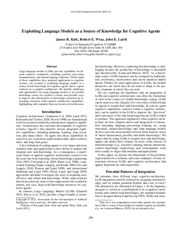 (PDF) Exploiting Language Models as a Source of Knowledge for Cognitive ...