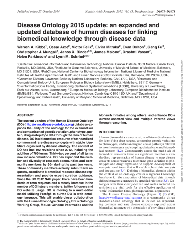 (PDF) Disease Ontology 2015 update: an expanded and updated database of ...