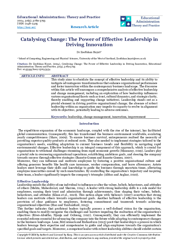 (PDF) Catalysing Change: The Power of Effective Leadership in Driving ...