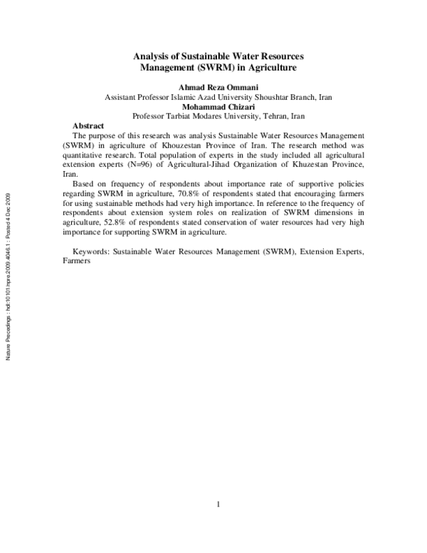 (PDF) Analysis of Sustainable Water Resources Management (SWRM) in ...