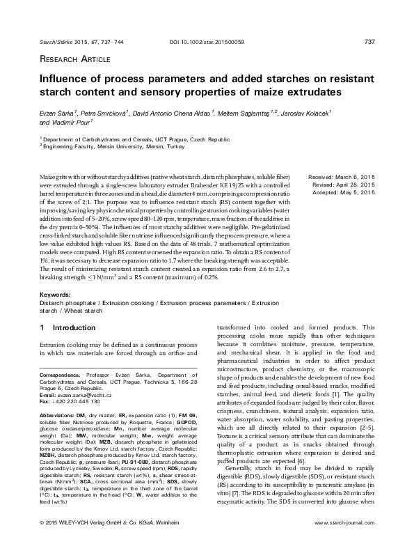 (PDF) Influence of process parameters and added starches on resistant