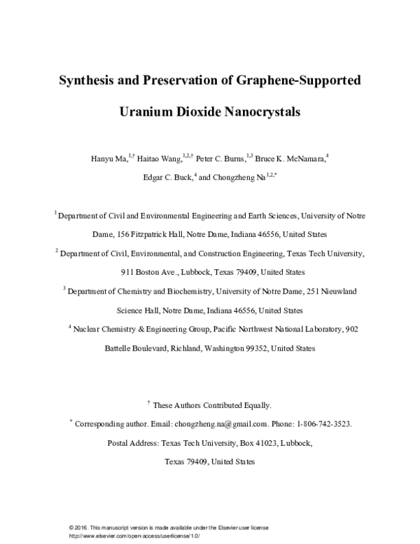 (PDF) Synthesis and preservation of graphene-supported uranium dioxide ...