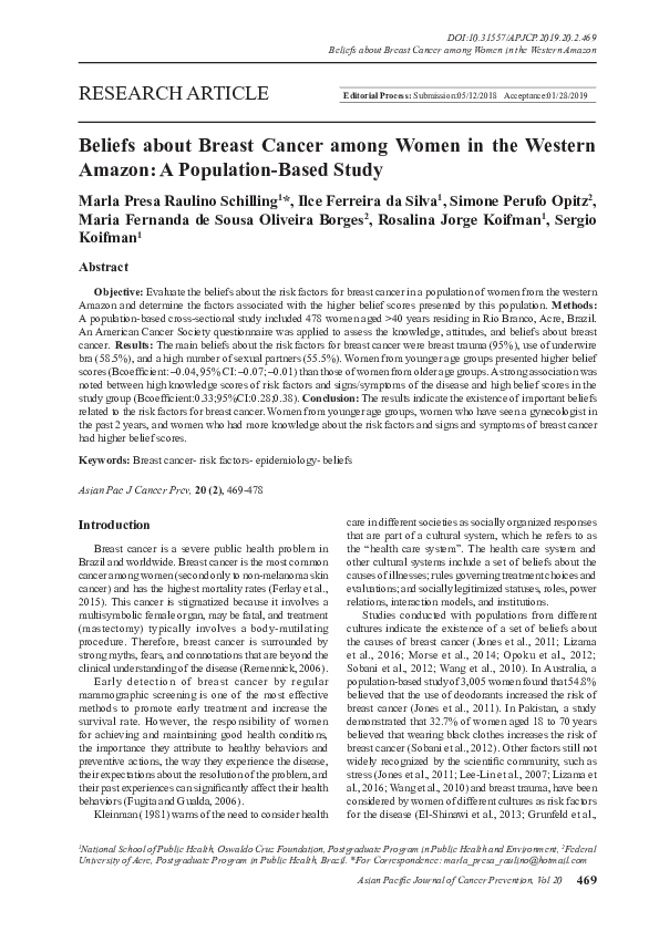 (PDF) Beliefs about Breast Cancer among Women in the Western Amazon: A ...
