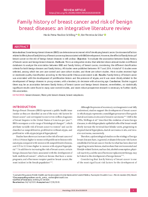 (PDF) Family history of breast cancer and risk of benign breast ...