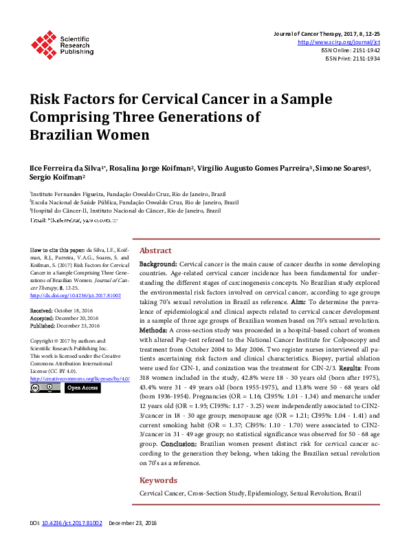 (PDF) Risk Factors for Cervical Cancer in a Sample Comprising Three ...