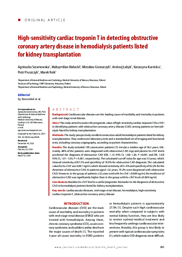 (PDF) High-sensitivity cardiac troponin T in detecting obstructive ...