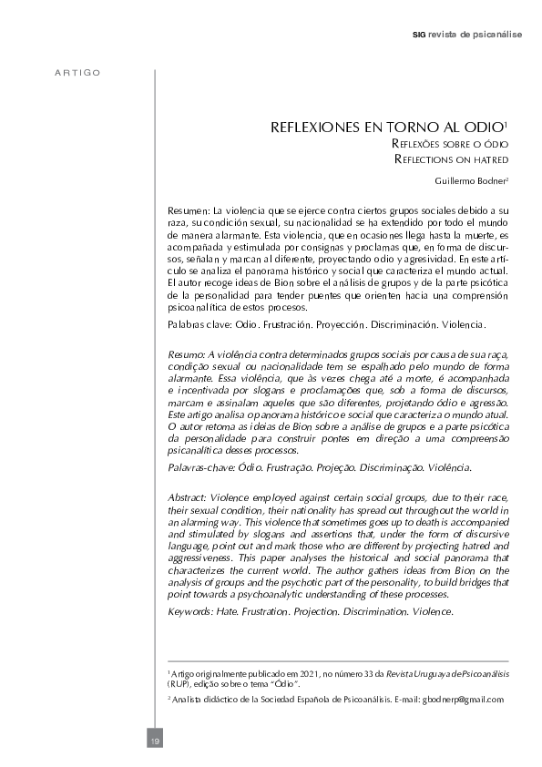 (PDF) Reflexiones en torno al odio