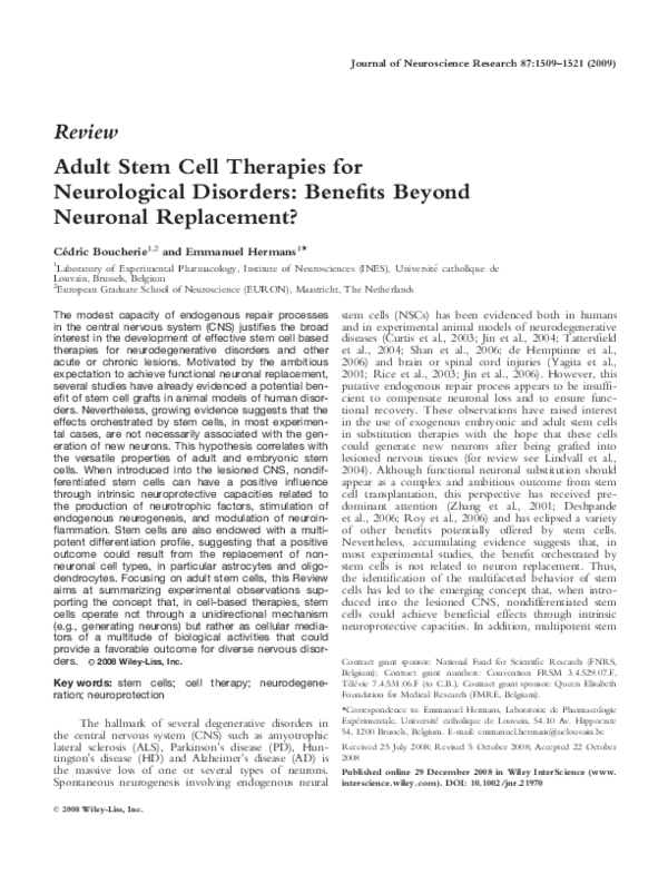 (PDF) Adult stem cell therapies for neurological disorders: Benefits ...