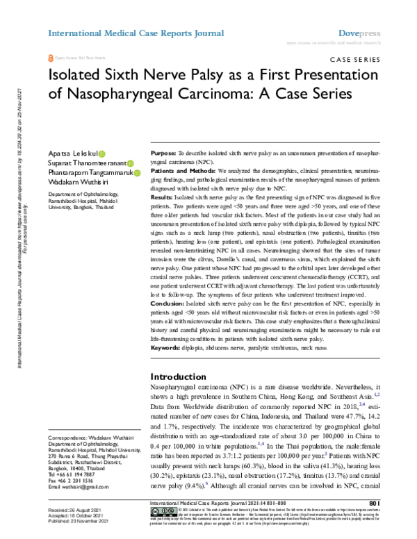 (PDF) Isolated Sixth Nerve Palsy as a First Presentation of ...