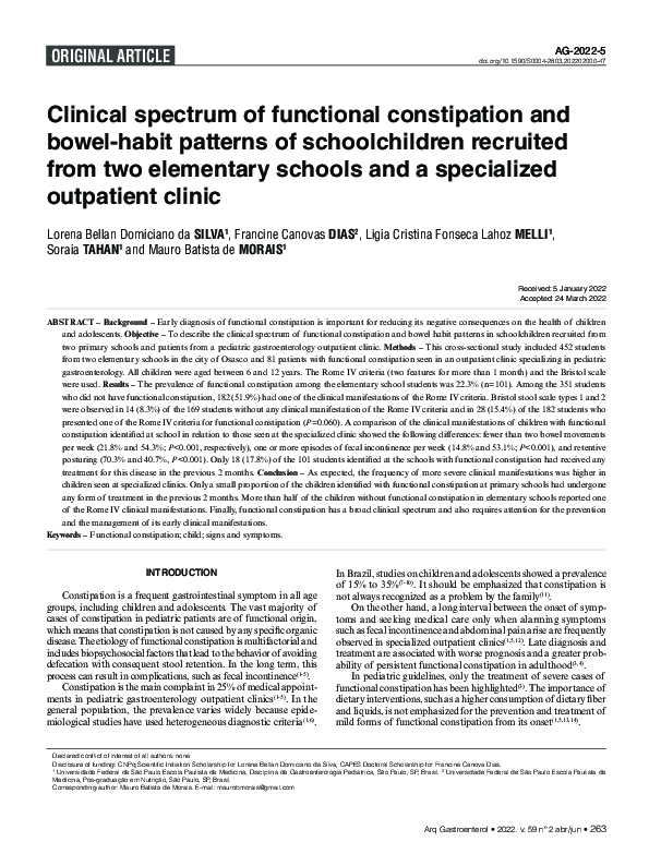 (PDF) Clinical Spectrum of Functional Constipation and Bowel-Habit ...