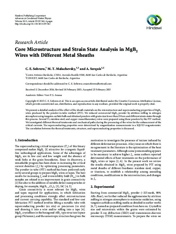 (PDF) Core Microstructure and Strain State Analysis in MgB2Wires with ...