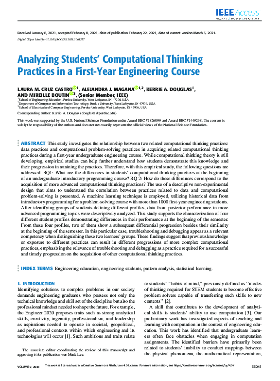 (PDF) Analyzing Students’ Computational Thinking Practices in a First ...