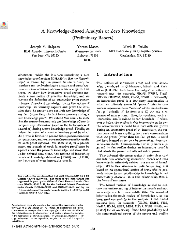 (PDF) A knowledge-based analysis of zero knowledge