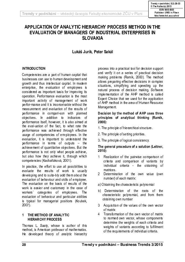 (PDF) Application of analytic hierarchy process method in the ...