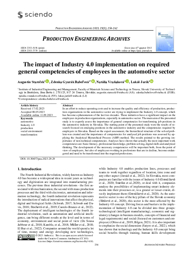 (PDF) The impact of Industry 4.0 implementation on required general