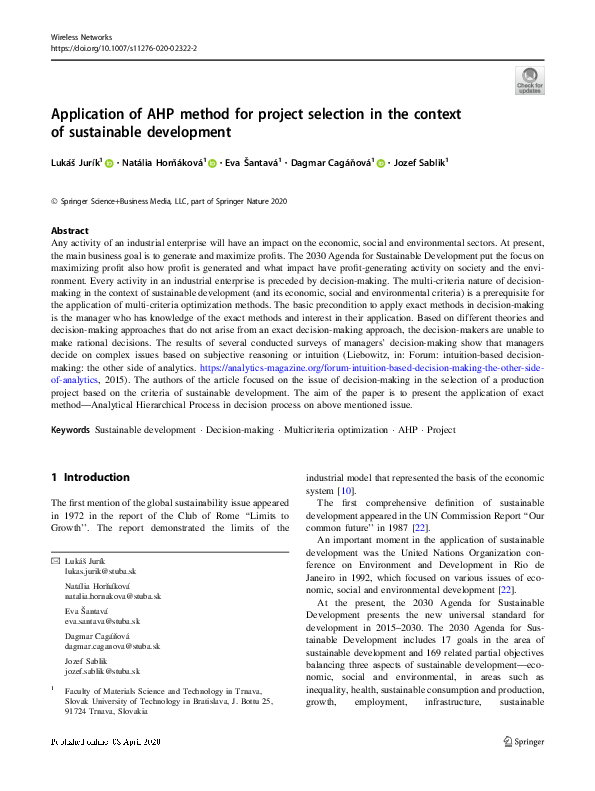 (PDF) Application of AHP method for project selection in the context of ...