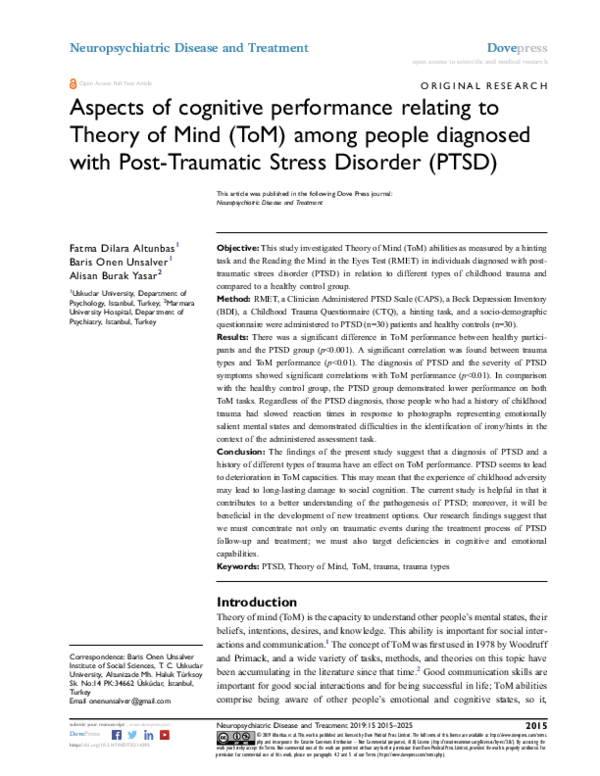 (PDF) Aspects of cognitive performance relating to Theory of Mind (ToM