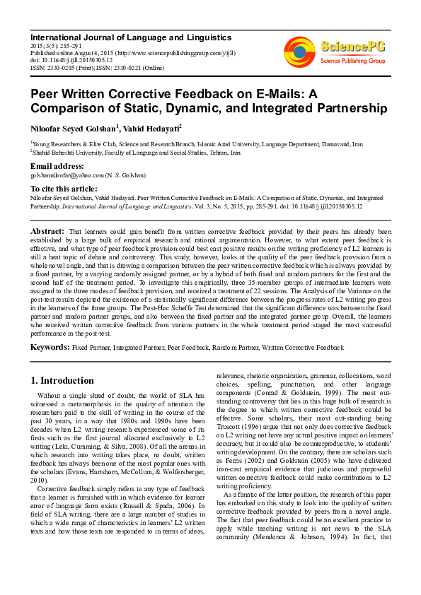(PDF) Peer Written Corrective Feedback on E-Mails: A Comparison of ...