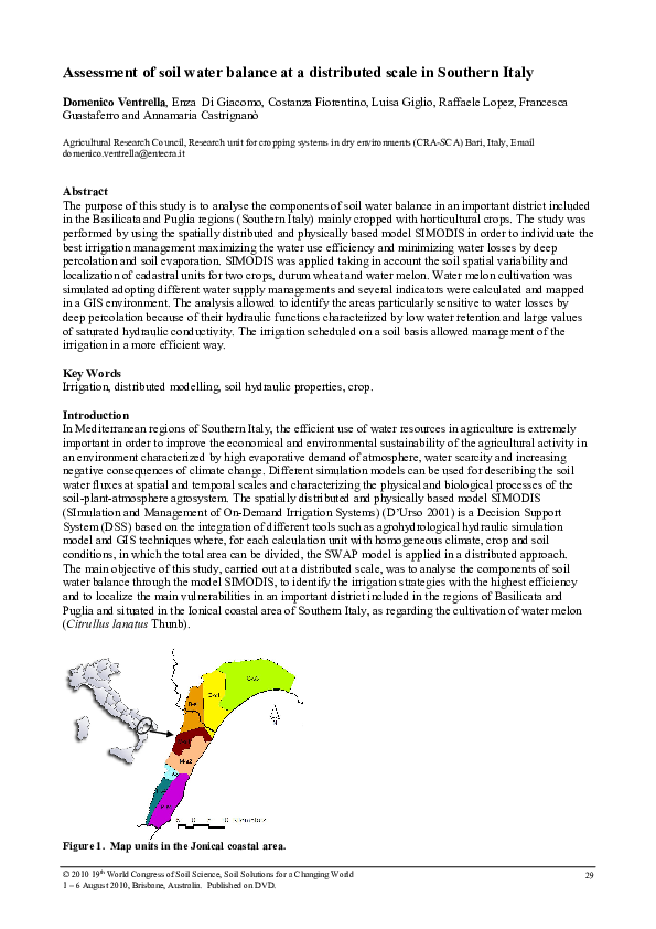 (PDF) Assessment of soil water balance at a distributed scale in ...