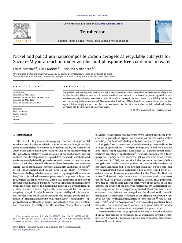 (PDF) Nickel and palladium nanocomposite carbon aerogels as recyclable ...