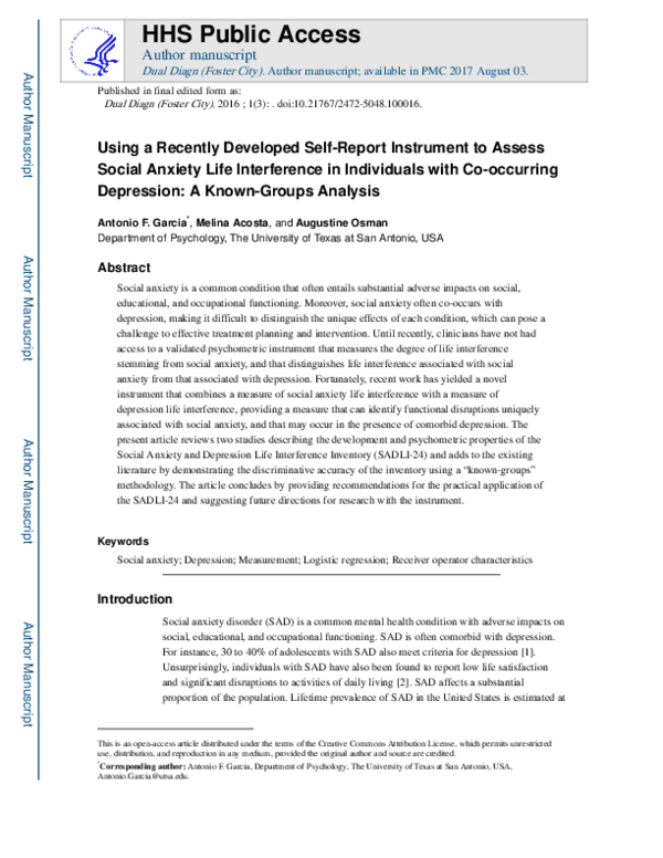 (PDF) Using a Recently Developed Self-Report Instrument to Assess ...