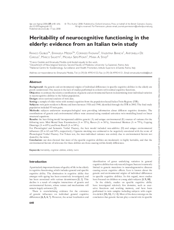 (PDF) Heritability of neurocognitive functioning in the elderly ...