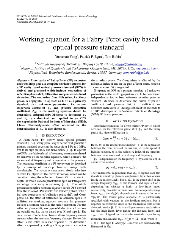 (PDF) Working equation for a Fabry-Perot cavity based optical pressure ...