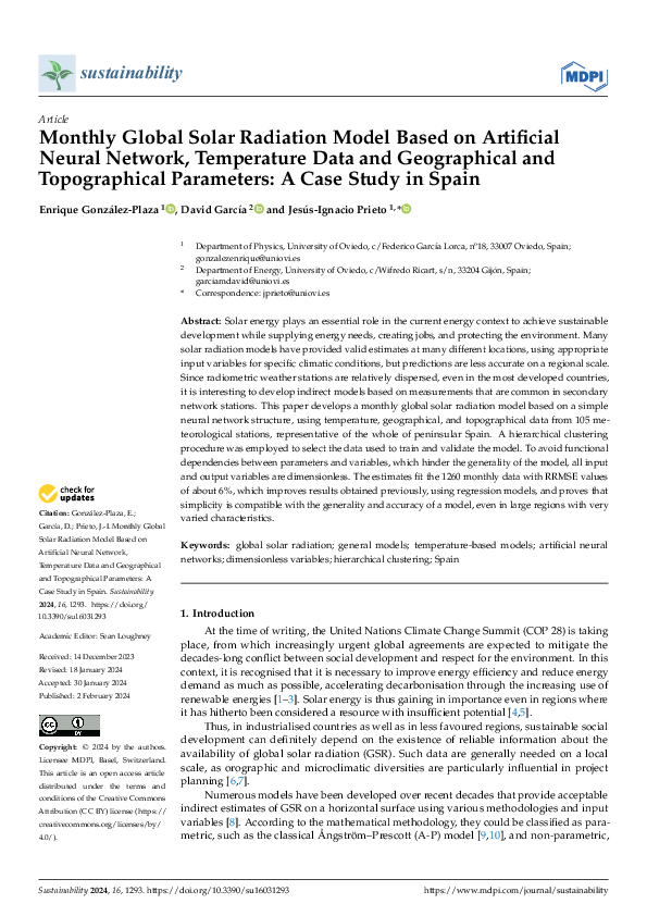 (PDF) Monthly Global Solar Radiation Model Based on Artificial Neural ...