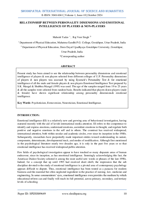 Pdf Relationship Between Personality Dimensions And Emotional