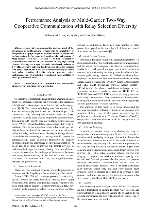 (PDF) Performance Analysis of Multi-Carrier Two-Way Cooperative ...