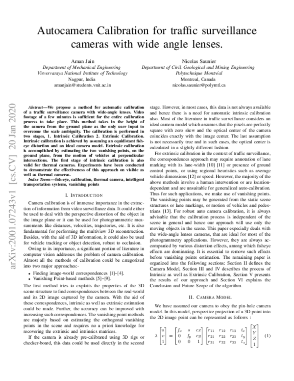 (PDF) Autocamera Calibration for traffic surveillance cameras with wide ...