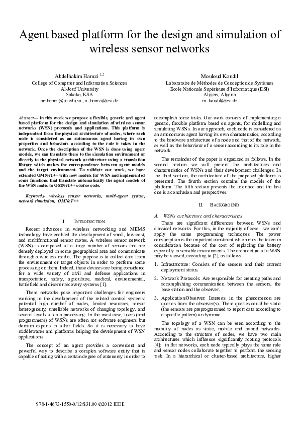 (PDF) Agent based platform for the design and simulation of wireless ...