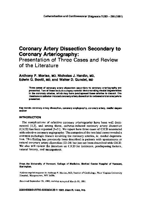 (PDF) Coronary artery dissection secondary to coronary arteriography ...