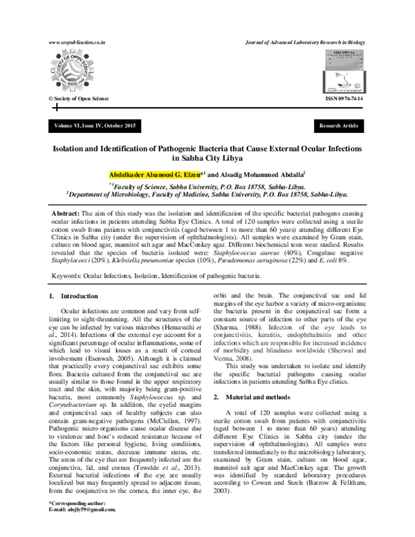 (PDF) Isolation and Identification of Pathogenic Bacteria that Cause ...