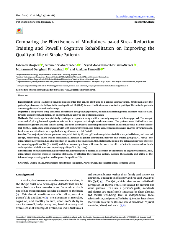 (PDF) Comparing the Effectiveness of Mindfulness-based Stress Reduction ...