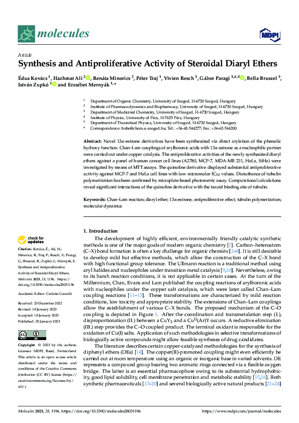 (PDF) Synthesis and Antiproliferative Activity of Steroidal Diaryl Ethers