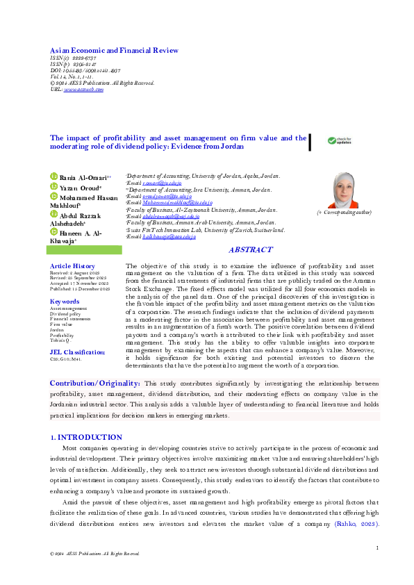 (PDF) The impact of profitability and asset management on firm value ...